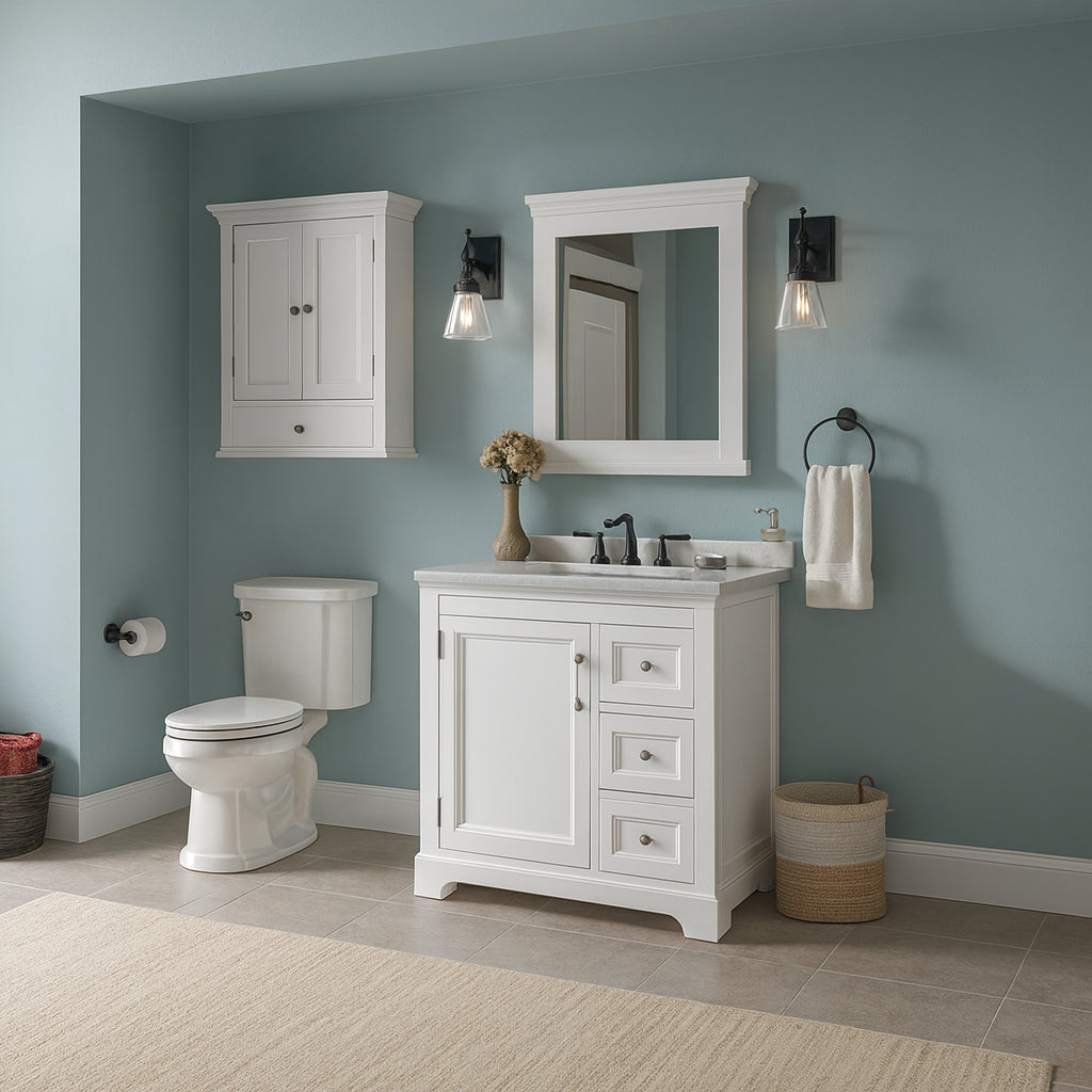 Home Decorators Collection Naples 26.5 in. W x 8 in. D x 32.8 in. H Bathroom Storage Wall Cabinet in White