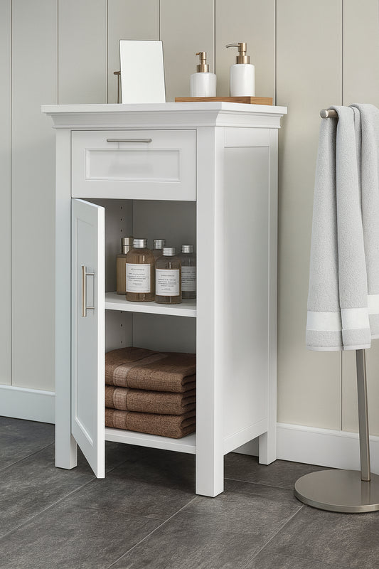 RiverRidge Home Somerset 16 in. W x 30 in. H x 12 in. D White Linen Cabinet with Bathroom and Laundry Storage, Drawer and Shelf