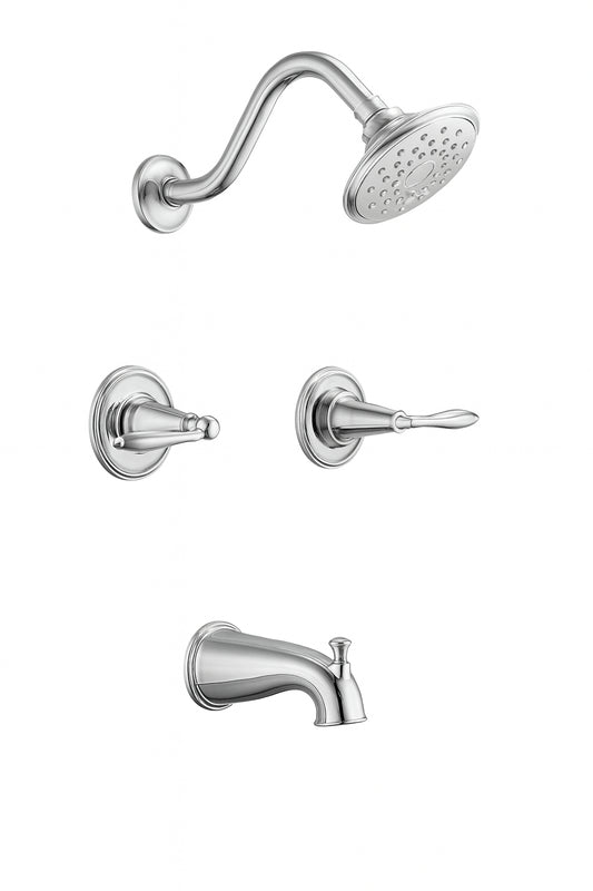 Oakmont 2 Handle 1 Spray Tub and Shower Faucet in Satin Nickel Valve Included 523480