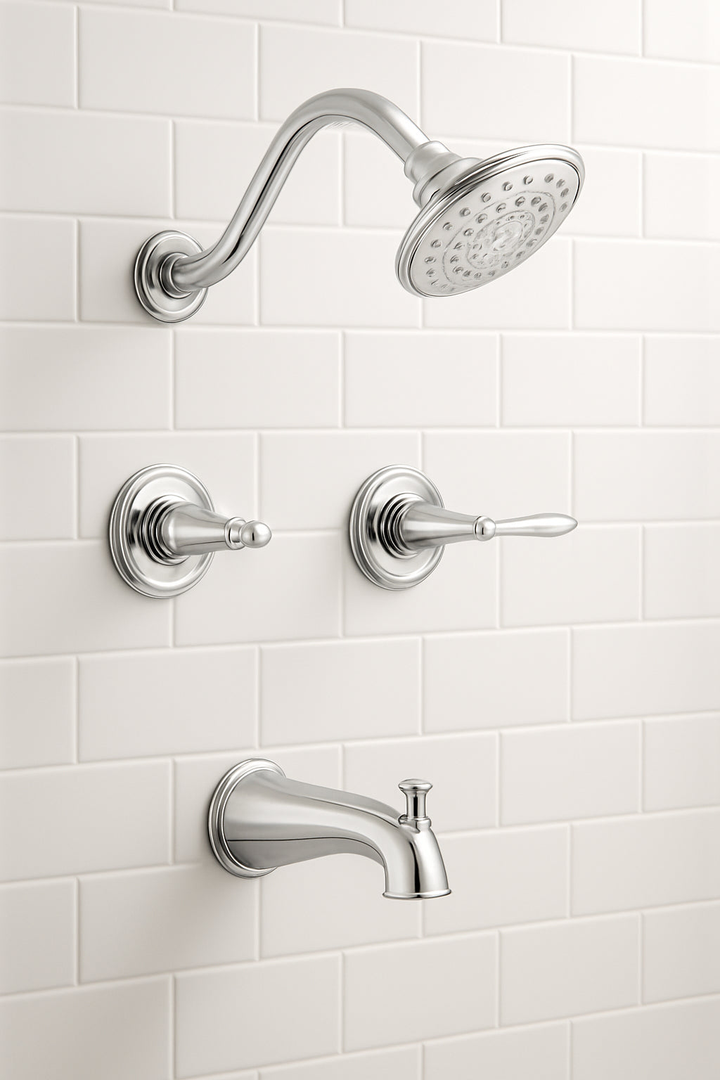 Oakmont 2 Handle 1 Spray Tub and Shower Faucet in Satin Nickel Valve Included 523480