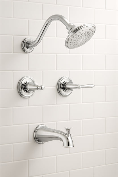 Oakmont 2 Handle 1 Spray Tub and Shower Faucet in Satin Nickel Valve Included 523480