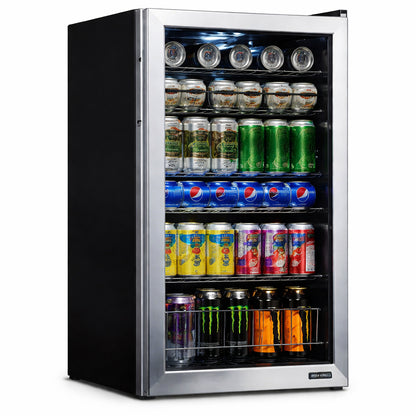 NewAir 19 in. 126 (12 oz) Can Freestanding Beverage Cooler Fridge with Adjustable Shelves - Stainless Steel