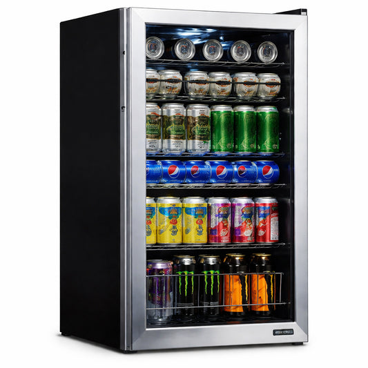 NewAir 19 in. 126 (12 oz) Can Freestanding Beverage Cooler Fridge with Adjustable Shelves - Stainless Steel