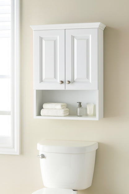 Bay Lancaster 21 in w x 8 in d x 26 in h Surface Mount Raised Panel Bathroom Storage Wall Cabinet in White LAOJ25 wh