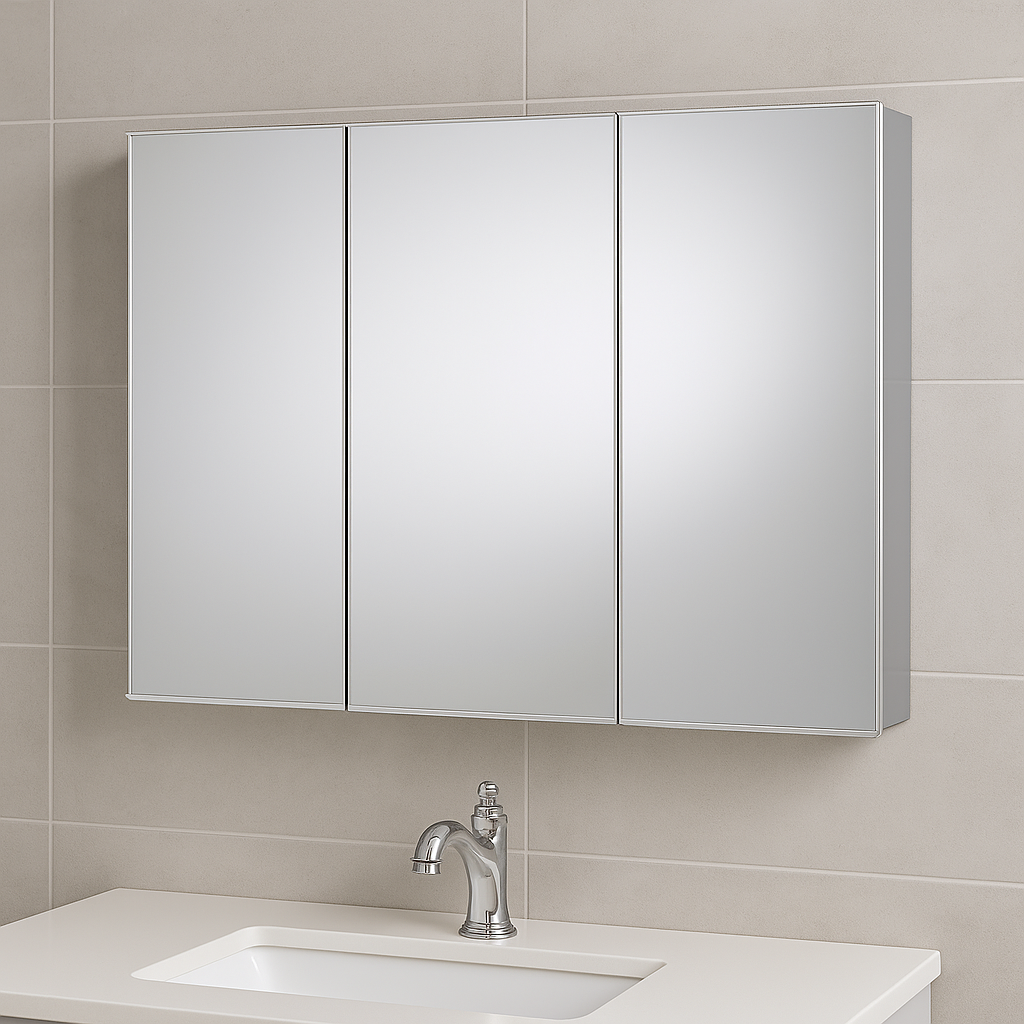 Croydex 36 in. W x 26 in. H x 5-1/4 in. D Frameless Aluminum Recessed or Surface-Mount Medicine Cabinet with Easy Hang System