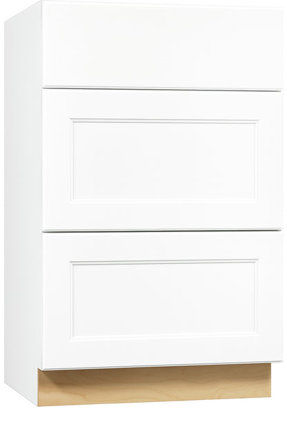 Hampton Bay Shaker 24 in W x 24 in D x 34 5 in H Assembled Drawer Base Kitchen Cabinet in Satin White with Ball Bearing Glides