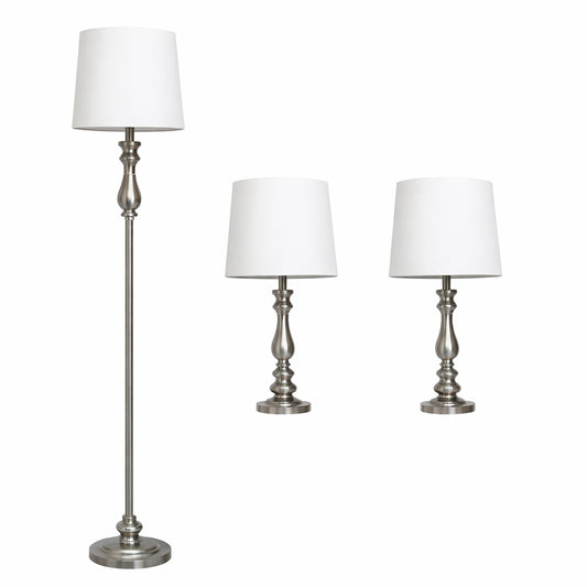 Elegant Designs Brushed Steel Lamp Set 3 Piece