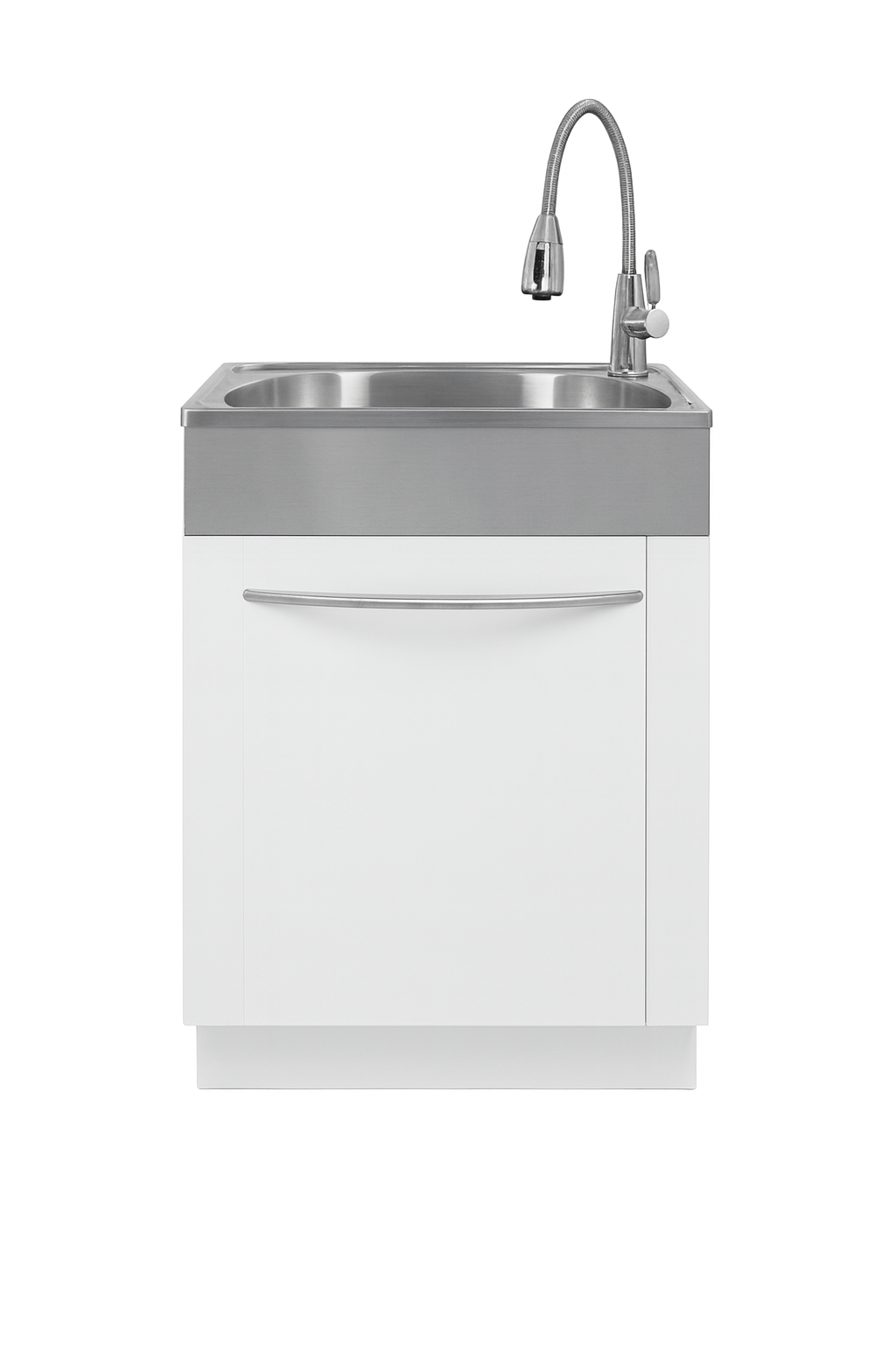 Glacier Bay 24 in W x 21 in D x 34 in L Freestanding Stainless Steel Apron Front Laundry Sink with Faucet and Cabinet in White