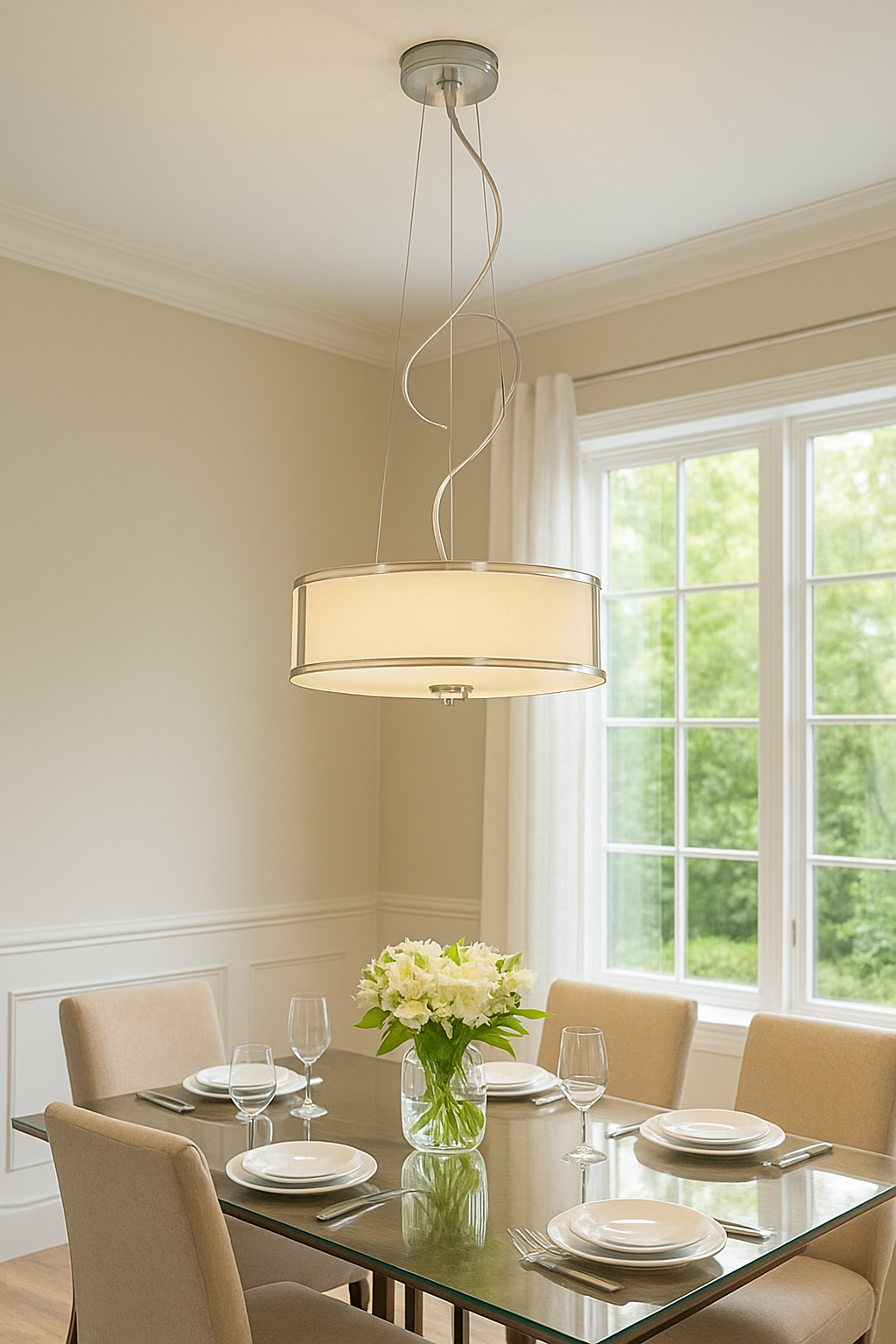 Hampton Bay Bourland 3 Light Polished Chrome Hanging Kitchen Pendant Light with Glass Drum Shade CP 2902/206058641 736916648974 Hampton Bay