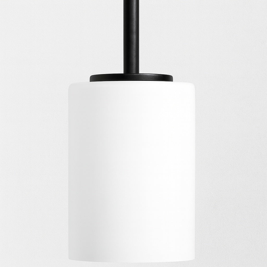 Replay 1-Light Black Mini Pendant with Etched White Glass