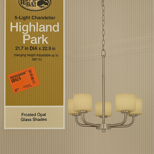 Hampton Bay 5-Light Brushed Nickel Chandelier with Frosted Glass Shades