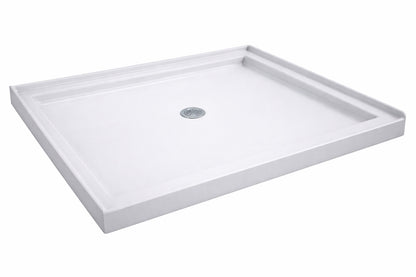 DreamLine SlimLine 48 in x 32 in Single Threshold Alcove Shower Pan Base in White with Center Drain