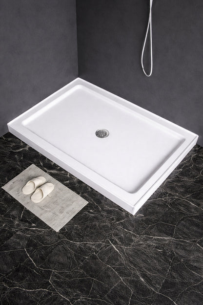 DreamLine SlimLine 48 in x 32 in Single Threshold Alcove Shower Pan Base in White with Center Drain