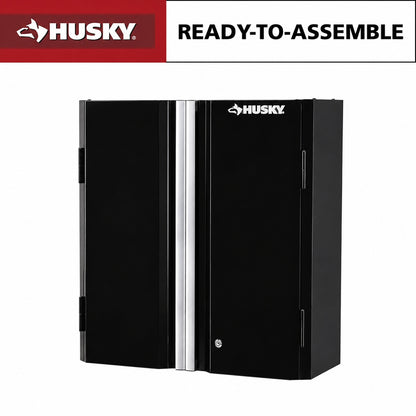 Husky Ready to Assemble 24 Gauge 1 Shelf Steel Wall Mounted Garage Cabinet in Black 28 in W x 29 7 in H x 12 in D