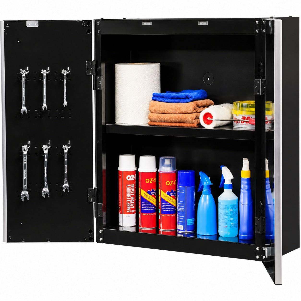 Husky Ready to Assemble 24 Gauge 1 Shelf Steel Wall Mounted Garage Cabinet in Black 28 in W x 29 7 in H x 12 in D