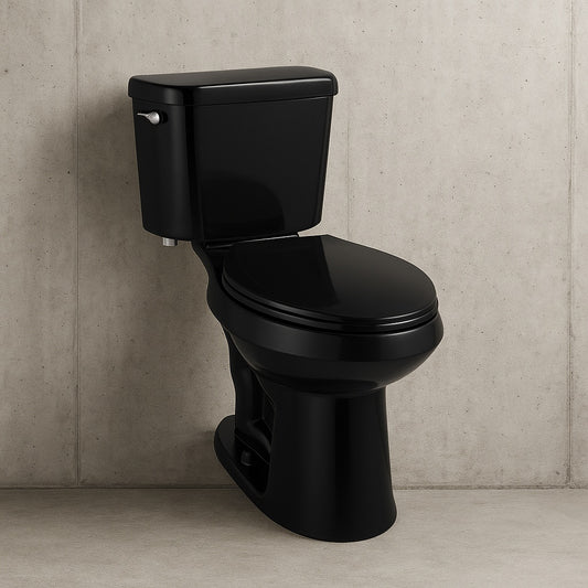 12 inch Rough In Two-Piece 1.28 GPF Single Flush Elongated Toilet in Black Seat Included