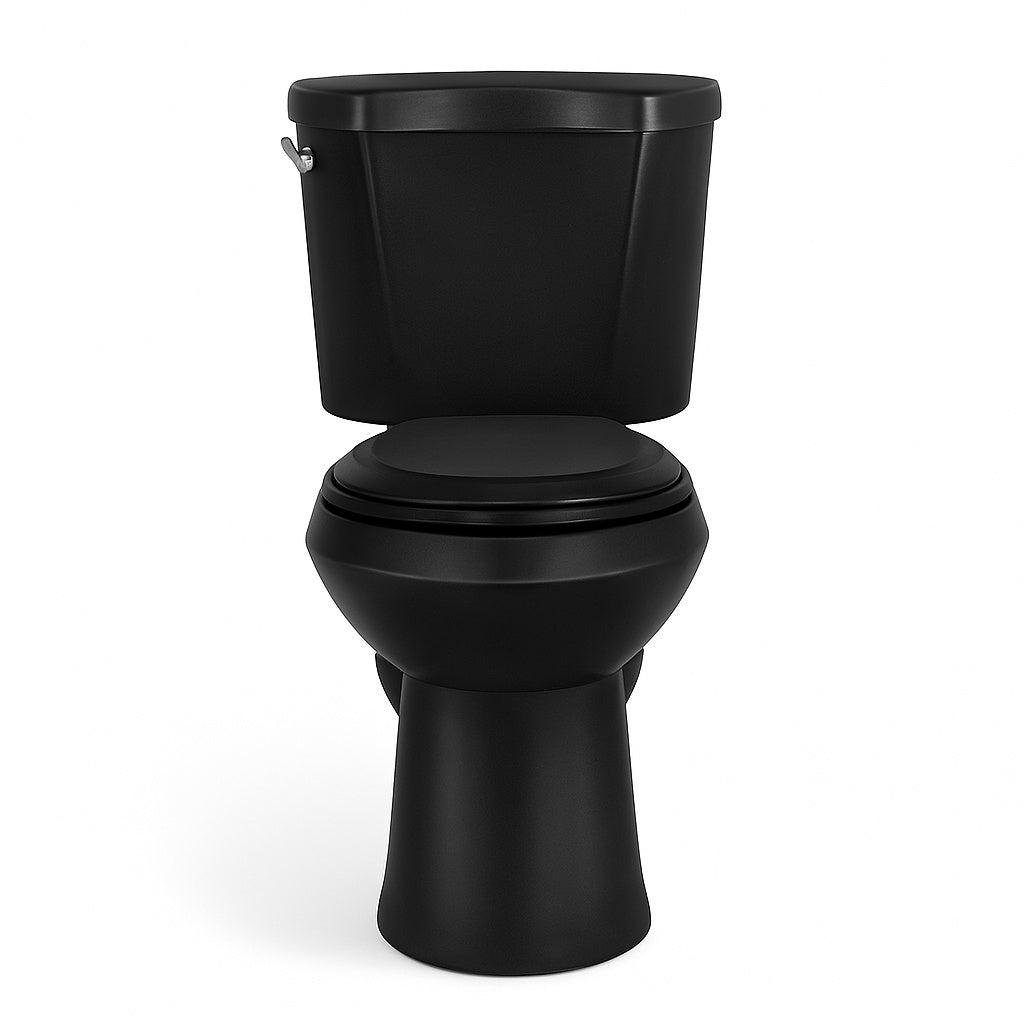 Glacier Bay 12 inch Rough In Two Piece 1 28 GPF Single Flush Round Toilet in Black Seat Included