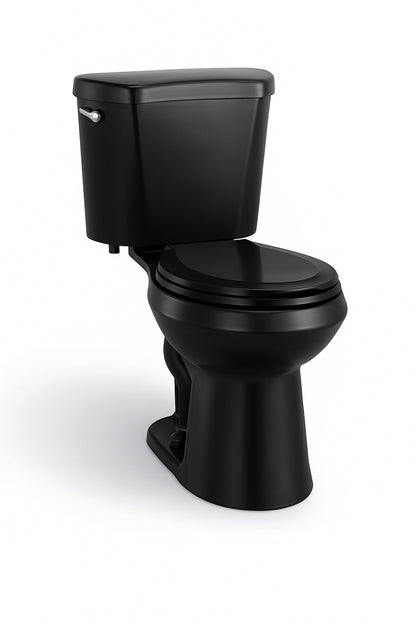 Glacier Bay 12 inch Rough In Two Piece 1 28 GPF Single Flush Round Toilet in Black Seat Included