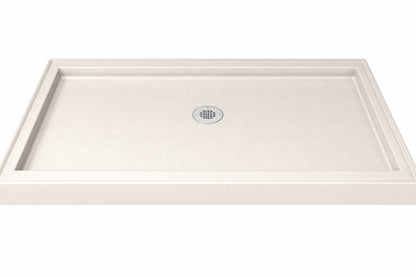 DreamLine SlimLine 60 in x 36 in Single Threshold Alcove Shower Pan Base in Biscuit with Center Drain