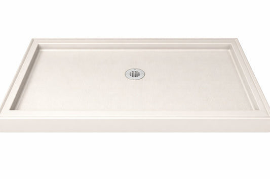 DreamLine SlimLine 60 in x 36 in Single Threshold Alcove Shower Pan Base in Biscuit with Center Drain