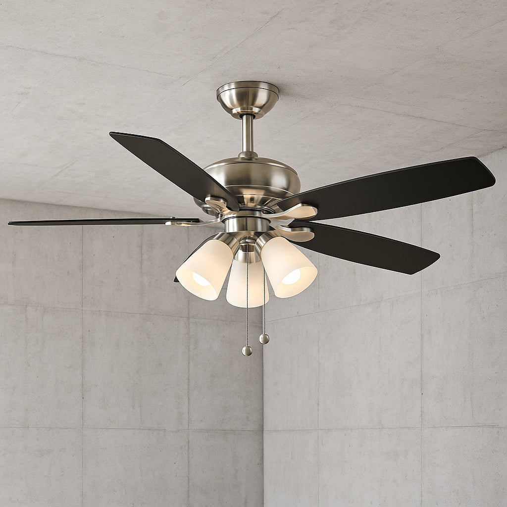 Hampton Bay Rockport 52 in. Indoor LED Brushed Nickel Ceiling Fan with Light Kit, Downrod, Reversible Blades and Reversible Motor