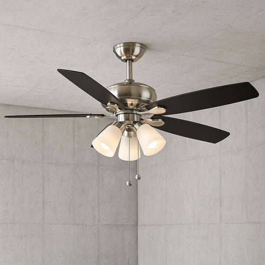 Hampton Bay Rockport 52 in. Indoor LED Brushed Nickel Ceiling Fan with Light Kit, Downrod, Reversible Blades and Reversible Motor