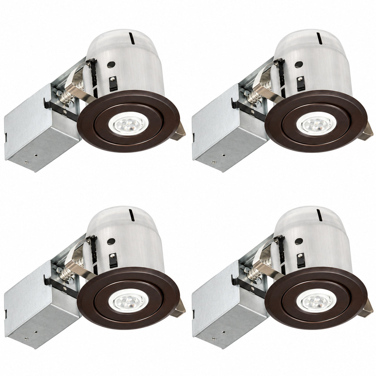 Globe Electric 4 Pack 3 in Oil Rubbed Bronze IC Rated Swivel Spotlight LED Can Recessed Lighting Kit LED Bulbs Included 90965