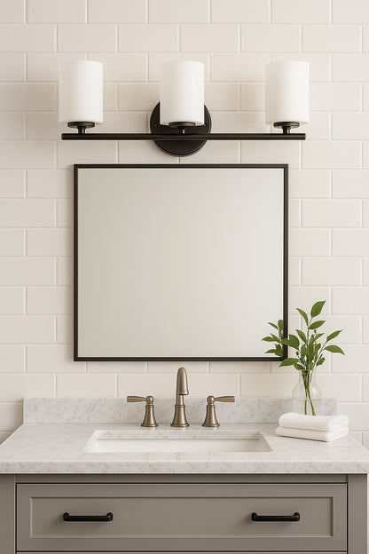 Replay Collection 22 in 3 Light Antique Bronze Etched White Glass Modern Bathroom Vanity Light P2159 20