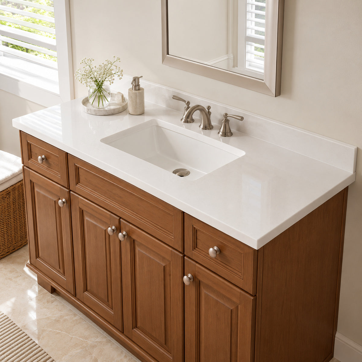 Glacier Bay 49 in W x 22 in D Cultured Marble White Rectangular Single Sink Vanity Top in White HU4922R WH