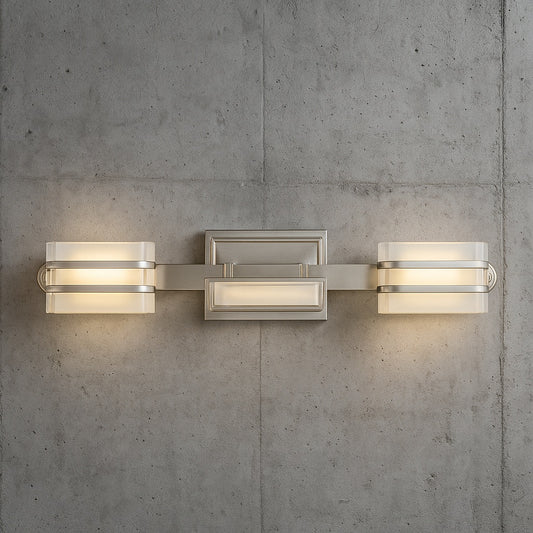 Home Decorators Collection Saltarell 40 Watt Equivalent 3 Light Brushed Nickel LED Vanity Light with Clear Etched Glass 22803/300959617 718212228036 Home Decorators Collection