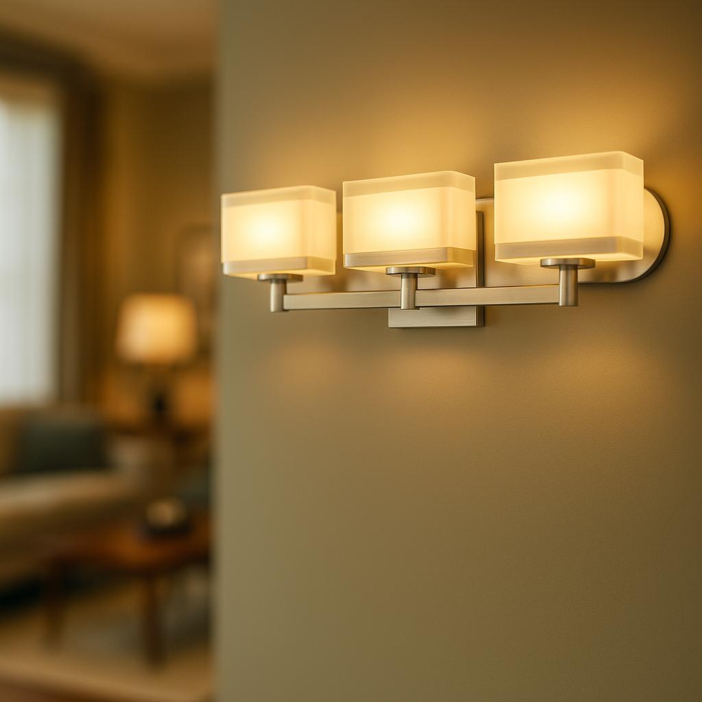 Home Decorators Collection Saltarell 40 Watt Equivalent 3 Light Brushed Nickel LED Vanity Light with Clear Etched Glass 22803/300959617 718212228036 Home Decorators Collection