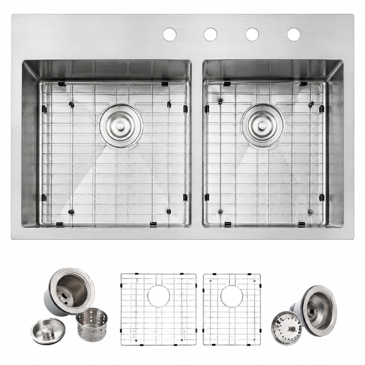 Glacier Bay Professional Tight Radius 33 in Drop In 60 40 Double Bowl 16 Gauge Stainless Steel Kitchen Sink with Accessories