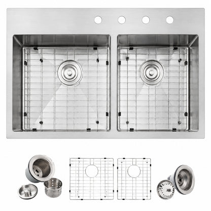 Glacier Bay Professional Tight Radius 33 in Drop In 60 40 Double Bowl 16 Gauge Stainless Steel Kitchen Sink with Accessories