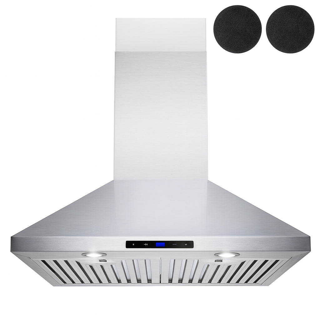 AKDY 30 in. Convertible Kitchen Island Mount Range Hood in Stainless Steel with Touch Control and Carbon Filter