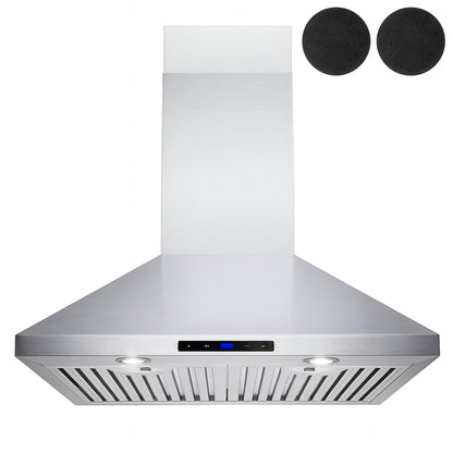 AKDY 30 in. Convertible Kitchen Island Mount Range Hood in Stainless Steel with Touch Control and Carbon Filter