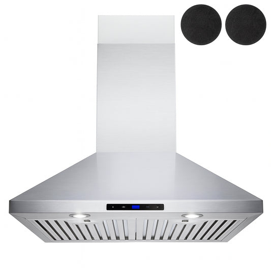 AKDY 30 in. Convertible Kitchen Island Mount Range Hood in Stainless Steel with Touch Control and Carbon Filter