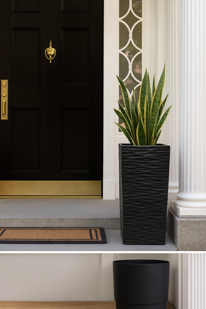 Vigoro Serenity 13.5 in. x 26 in. Slate Rubber Self-Watering Decorative Pot