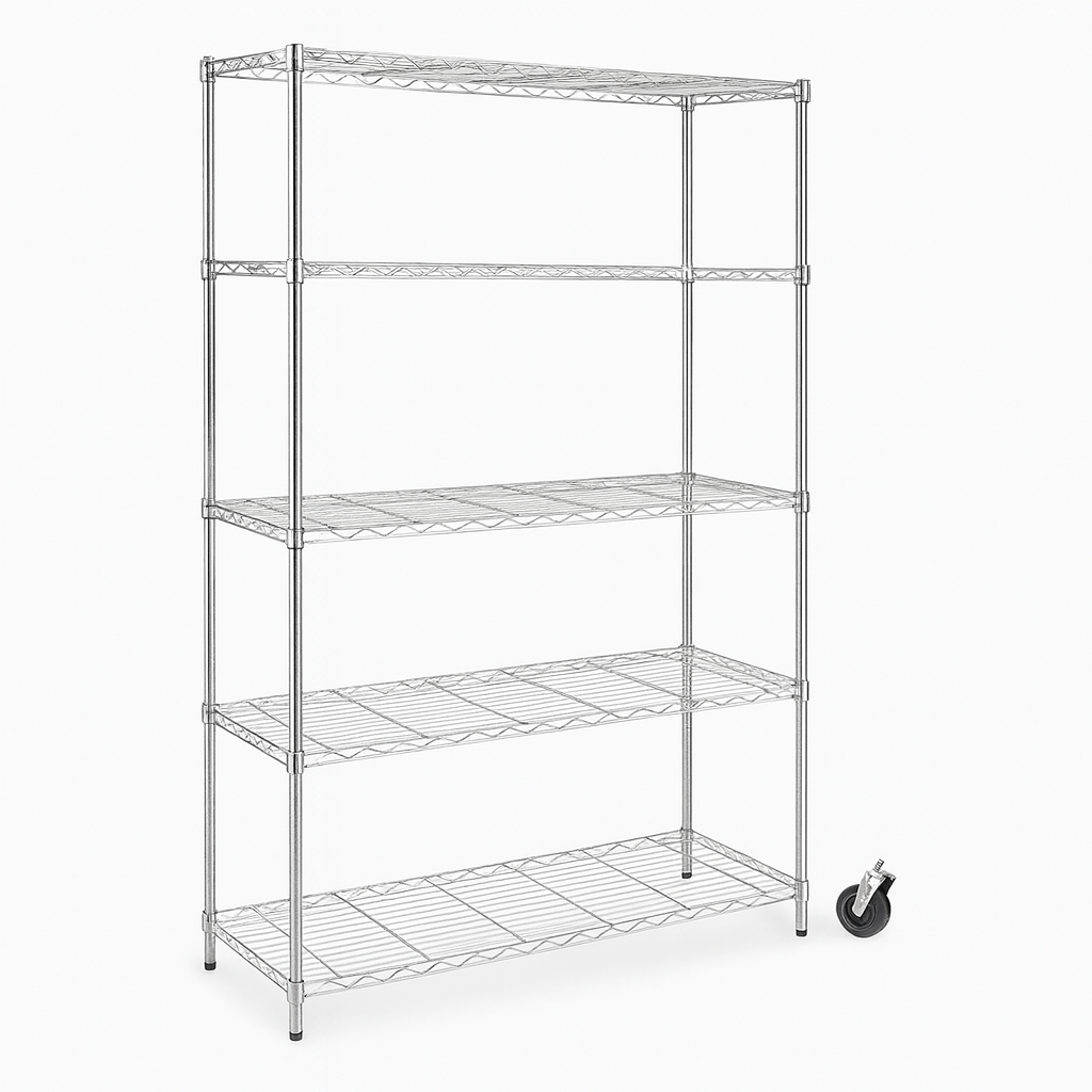 HDX 5-Tier Steel Wire Shelving Unit with Casters in Chrome (48 in. W x 72 in. H x 18 in. D)