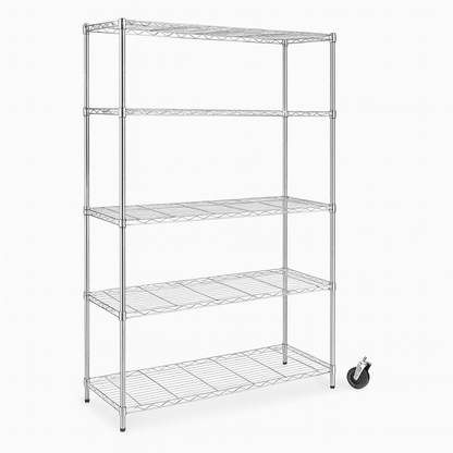 HDX 5-Tier Steel Wire Shelving Unit with Casters in Chrome (48 in. W x 72 in. H x 18 in. D)