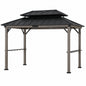 Sunjoy 8 ft x 12 ft Matte Black Churchill Cedar Framed Grill Gazebo with Exclusive AC Power Port and Cook Station for Backyard