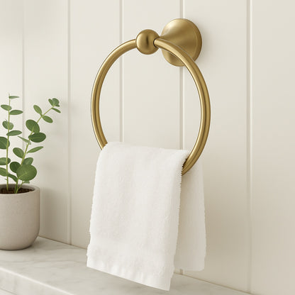 Lahara Wall Mount Round Closed Towel Ring Bath Hardware Accessory in Champagne Bronze