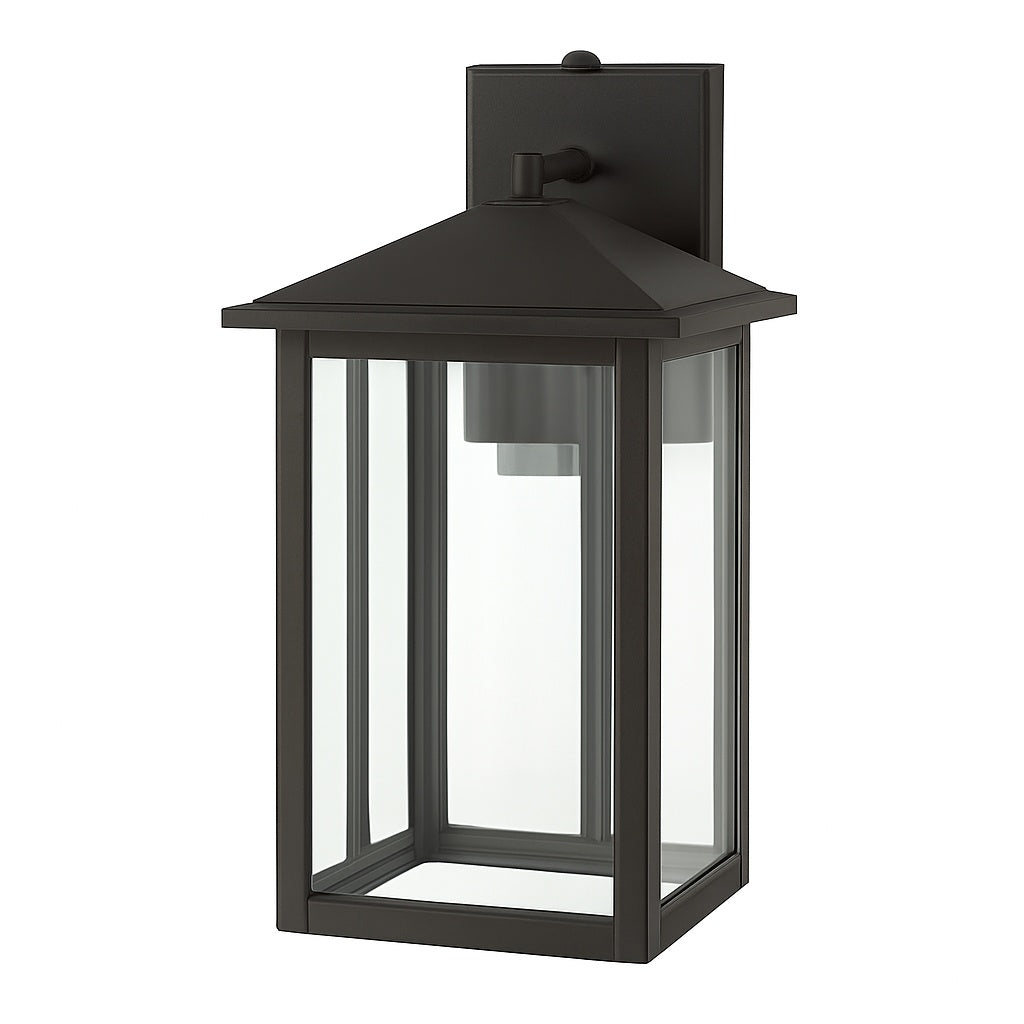 Home Decorators Collection Mauvo Canyon 15 5 in Black Dusk to Dawn LED Outdoor Wall Light Fixture Porch Sconce with Seeded Glass KB 06005 DEL