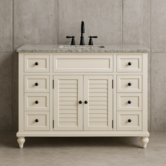 Home Decorators Collection Hamilton 49 in. W x 22 in. D x 35 in. H Single Sink Freestanding Bath Vanity in Ivory with Gray Granite Top