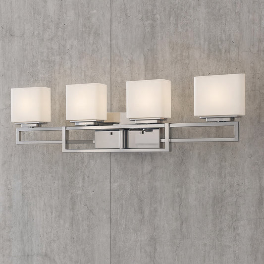 Tustna 4-Light Brushed Nickel Bathroom Vanity Light with Opal Glass Shades