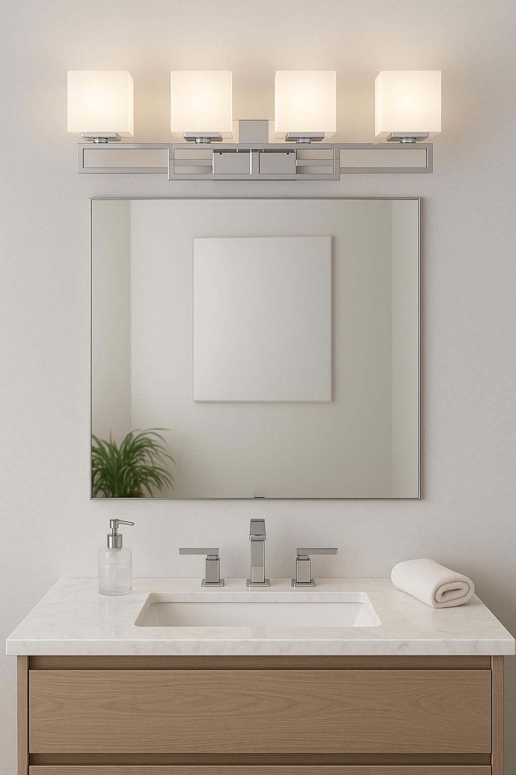 Tustna 4-Light Brushed Nickel Bathroom Vanity Light with Opal Glass Shades