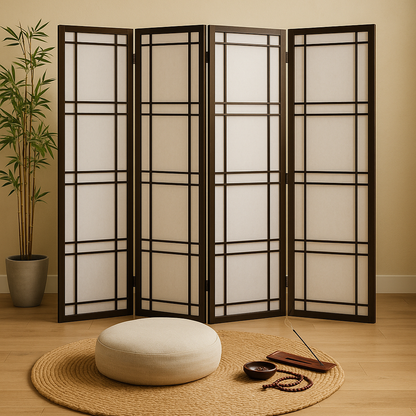 Oriental Furniture 3 ft Short Double Cross Shoji Screen Walnut 3 Panels DC36 WAL 3P/300823539 849527009734 Oriental Furniture