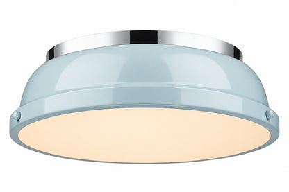 Golden Lighting Duncan 14 in 2 Light Chrome Flush Mount with Seafoam Shade
