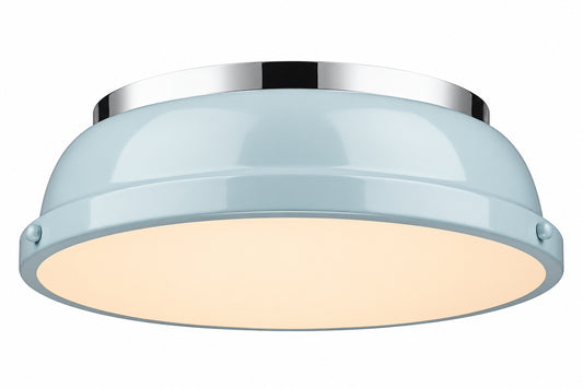 Golden Lighting Duncan 14 in 2 Light Chrome Flush Mount with Seafoam Shade