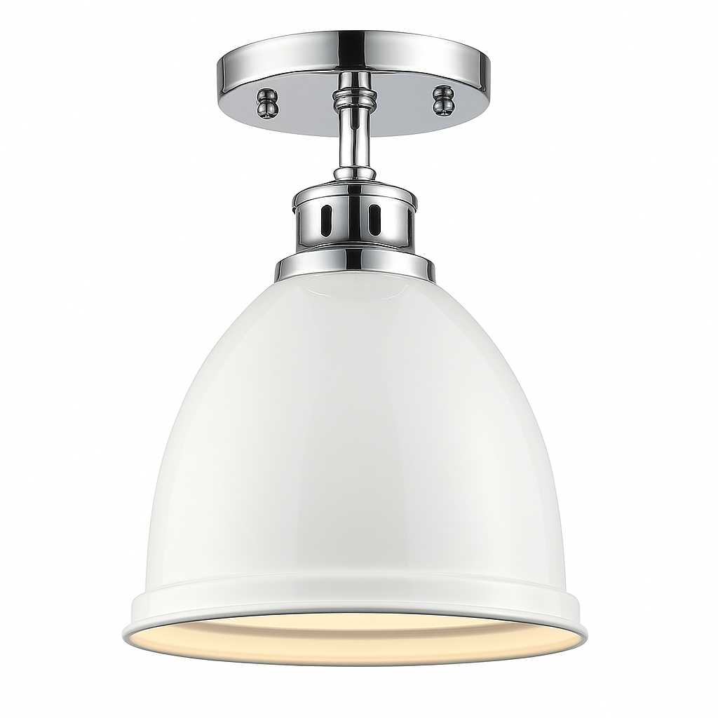 Golden Lighting Duncan 1 Light Chrome Flush Mount with White Shade 3602 FM CH WH/301038218 844375024519 Golden Lighting