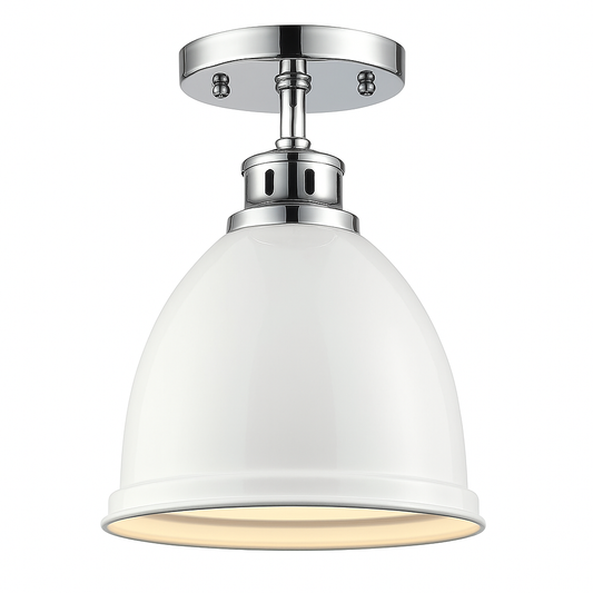 Golden Lighting Duncan 1 Light Chrome Flush Mount with White Shade 3602 FM CH WH/301038218 844375024519 Golden Lighting